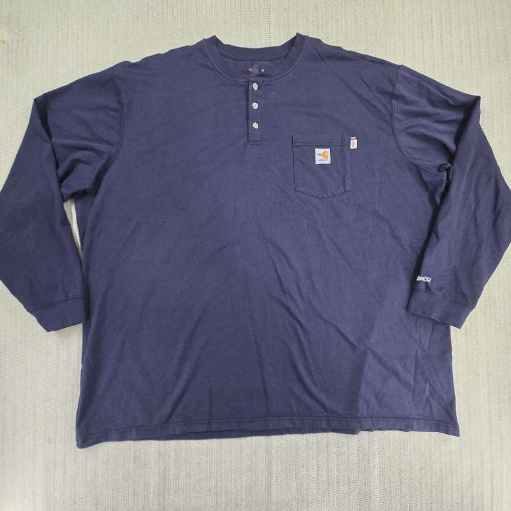 Carhartt FR Shirt Mens 4XL Blue Henley Long Sleeve Workwear Flame Resistant Tee